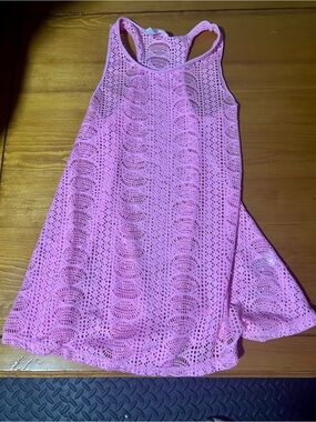 (3/$10) btween Pink Crochet Racerback Swim Coverup